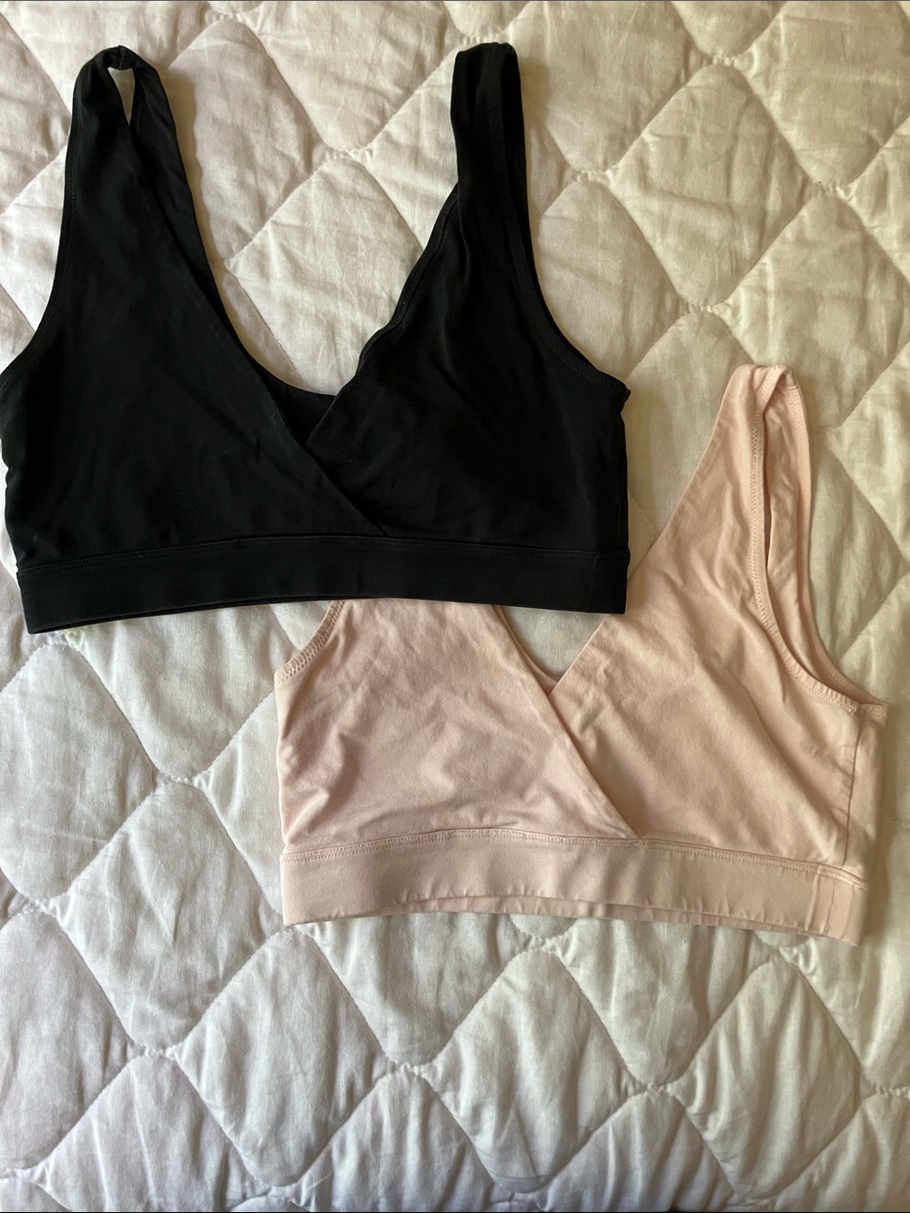 Pact Crossover Bralettes in Black & Blush Pink Medium Organic Cotton